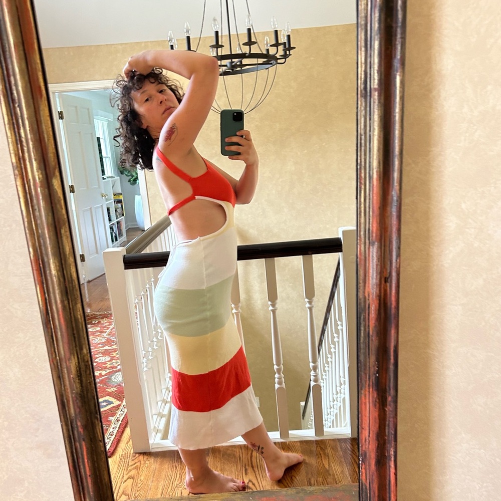 Colorful striped backless dress, size XS-S.